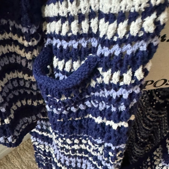 FREE PEOPLE COLETTE CROCHET STRIPED MAXI CARDIGAN BLUE WHITE MEDIUM AND LARGE - Picture 8 of 9